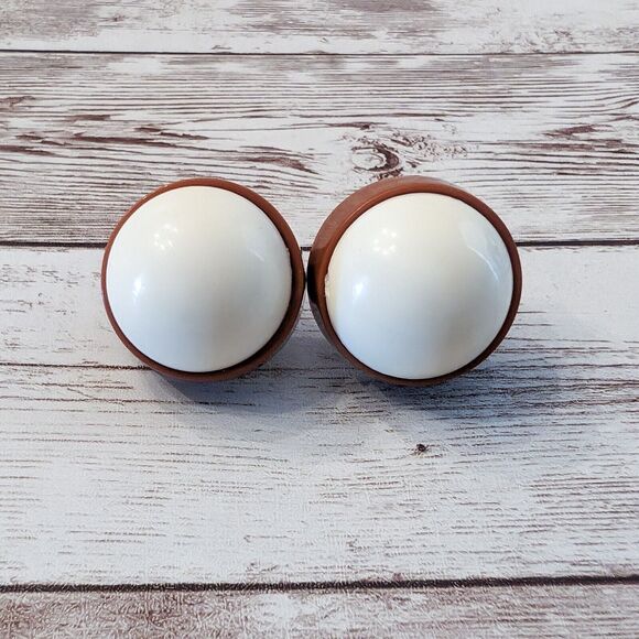 Vintage Clip On Earrings - Domed Cream with Tan - Loose Clip - Picture 1 of 10